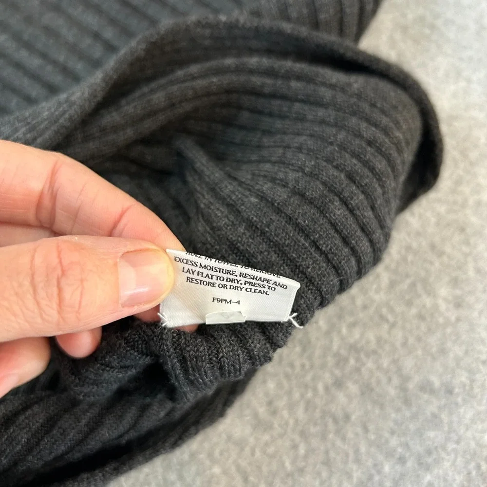 Eileen Fisher Merino Wool Ribbed Cardigan Sweater Charcoal Gray Size Medium NWT